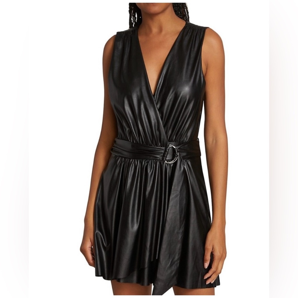 Ramy Brook Lily Vegan Black Leather Mini Dress, Size 6